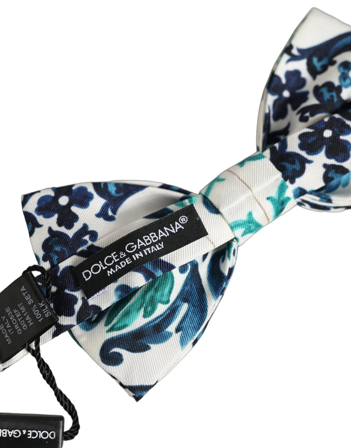 Dolce &amp; Gabbana Men White Sicilian Silk Adjustable Neck Papillon Bow Tie
