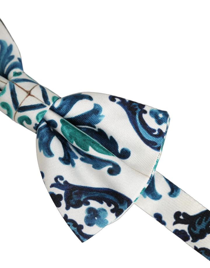 Dolce &amp; Gabbana Men White Sicilian Silk Adjustable Neck Papillon Bow Tie