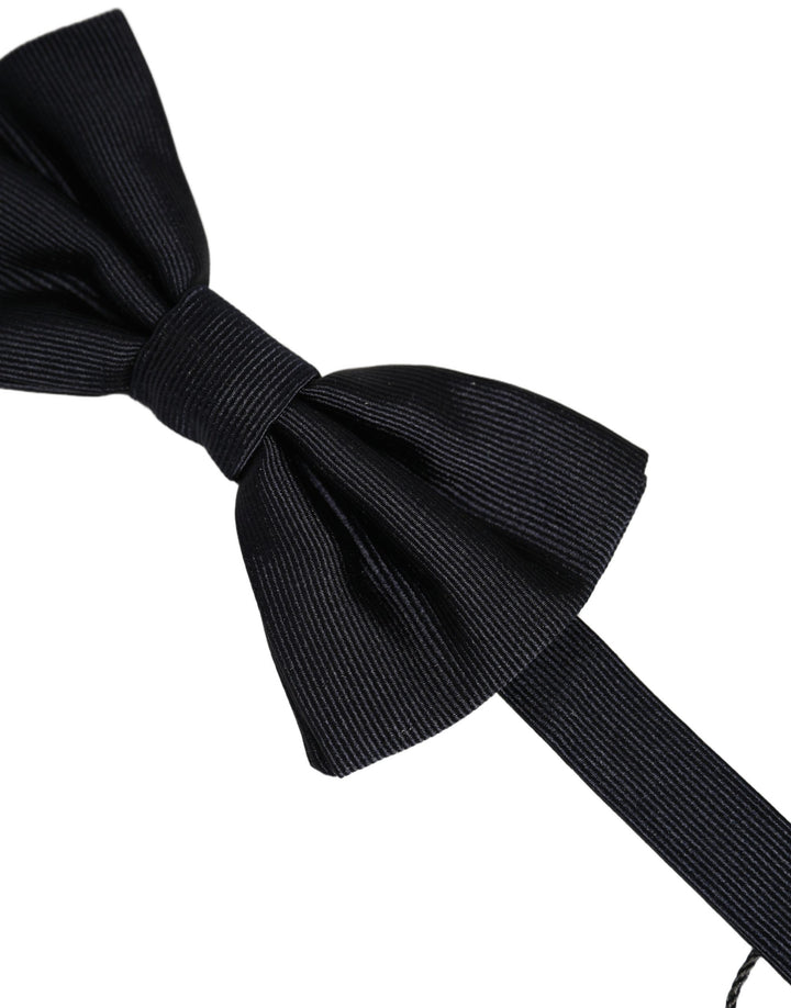 Dolce &amp; Gabbana Men Dark Blue 100% Silk Adjustable Neck Papillon Bow Tie
