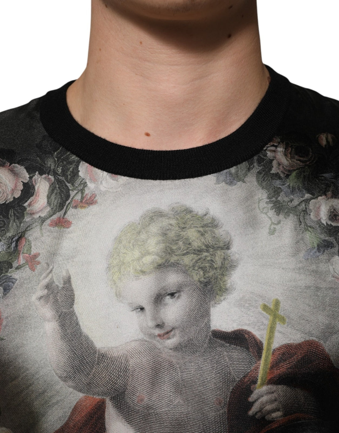 Dolce &amp; Gabbana Black Cashmere Cherub Print Baroque Sweater