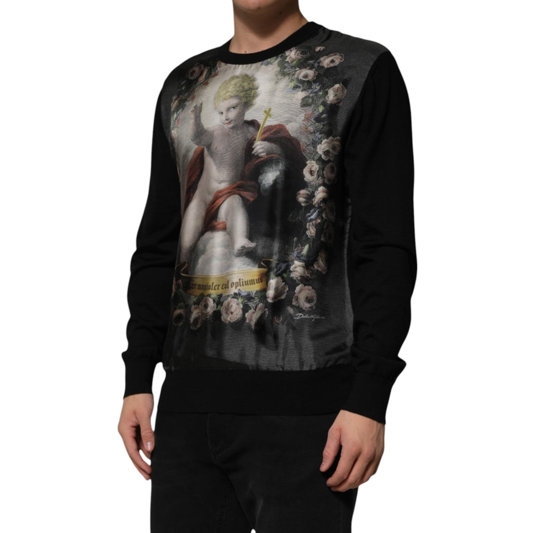 Dolce &amp; Gabbana Black Cashmere Cherub Print Baroque Sweater