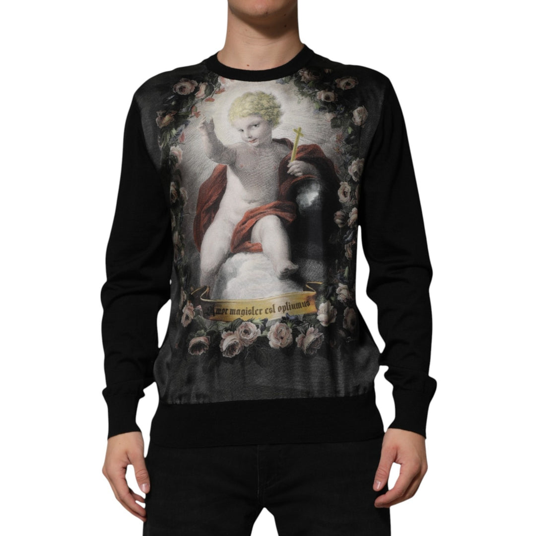 Dolce &amp; Gabbana Black Cashmere Cherub Print Baroque Sweater