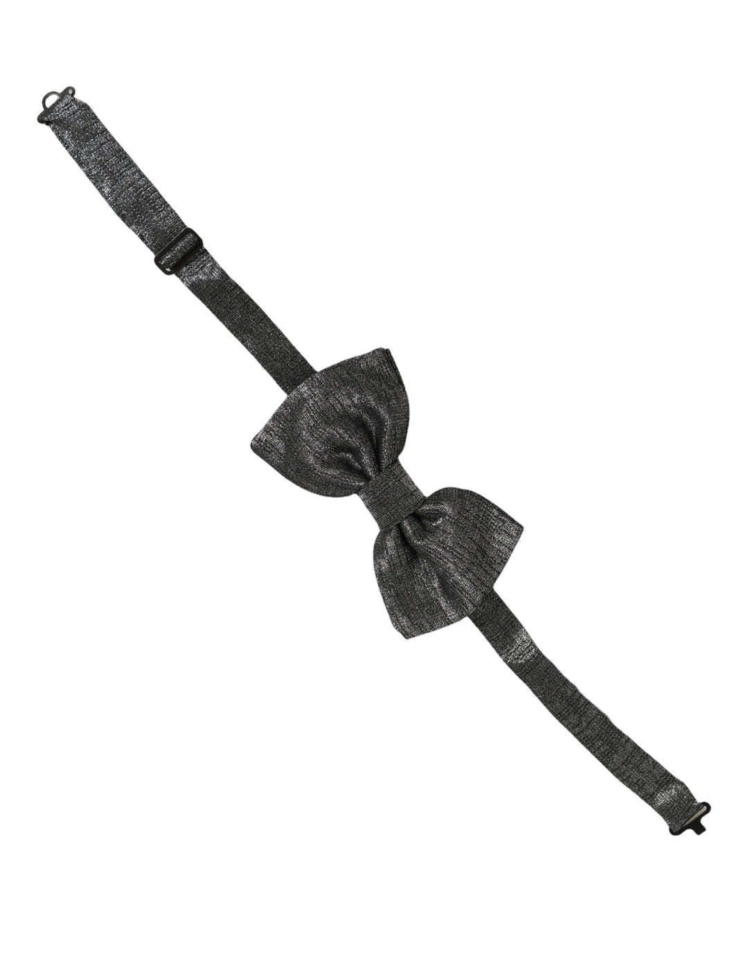 Dolce &amp; Gabbana Men Metallic Black Silk Adjustable Neck Papillon Bow Tie