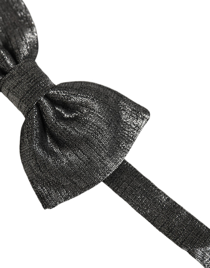 Dolce &amp; Gabbana Men Metallic Black Silk Adjustable Neck Papillon Bow Tie
