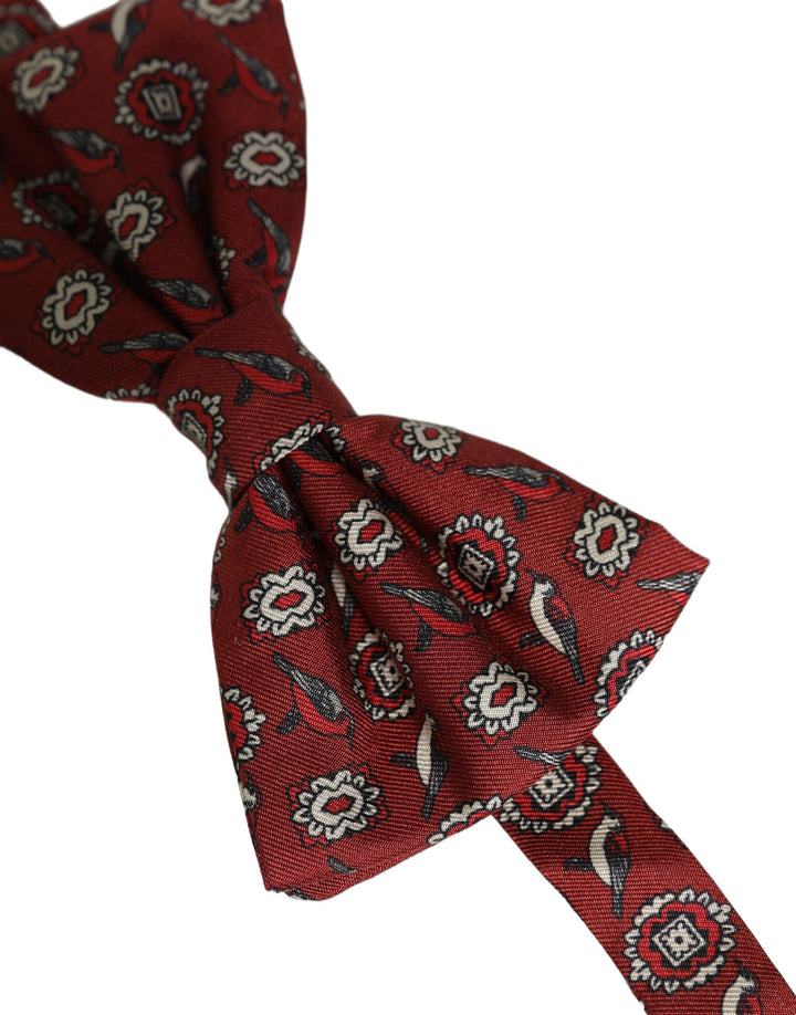 Dolce &amp; Gabbana Men Bordeaux Floral Adjustable Neck Papillon Bow Tie