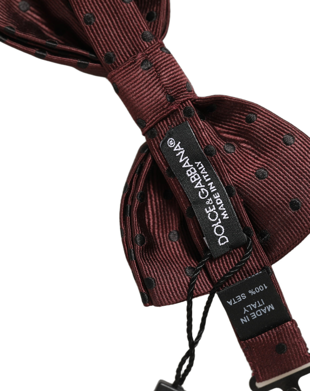 Dolce &amp; Gabbana Burgundy Polka Dot Silk Adjustable Neck Papillon Bow Tie