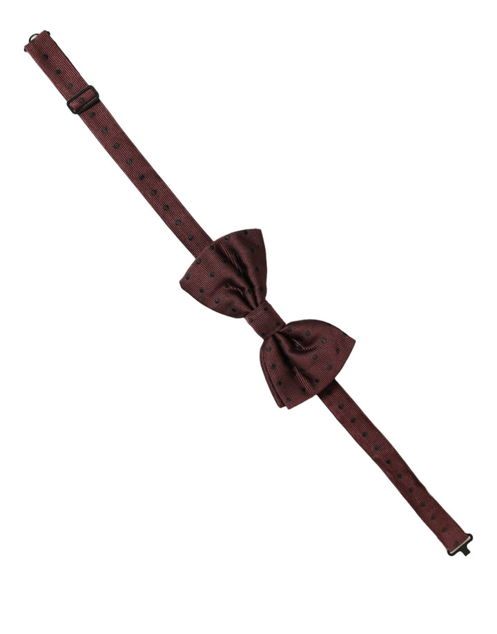 Dolce &amp; Gabbana Burgundy Polka Dot Silk Adjustable Neck Papillon Bow Tie