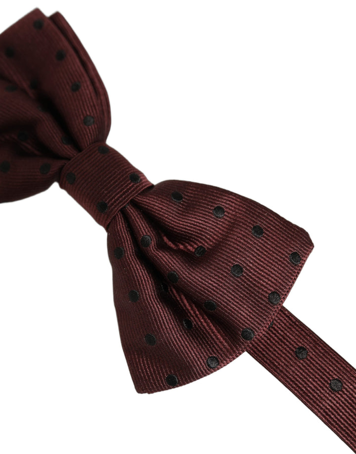 Dolce &amp; Gabbana Burgundy Polka Dot Silk Adjustable Neck Papillon Bow Tie