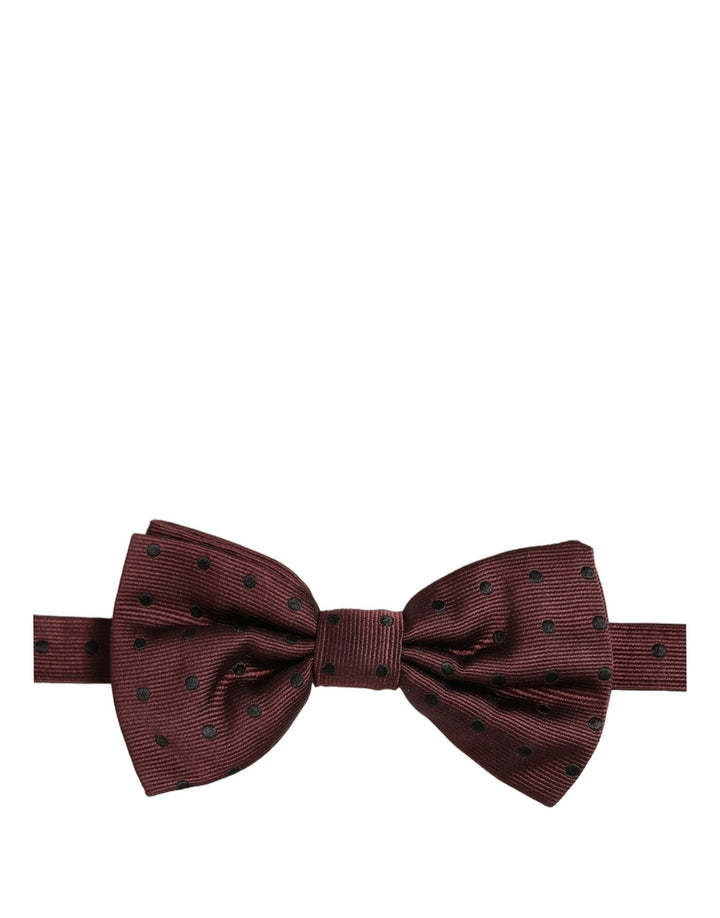 Dolce &amp; Gabbana Burgundy Polka Dot Silk Adjustable Neck Papillon Bow Tie