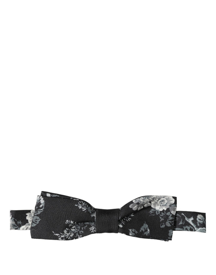 Dolce &amp; Gabbana Black Floral Silk Adjustable Neck Men Papillon Bow Tie