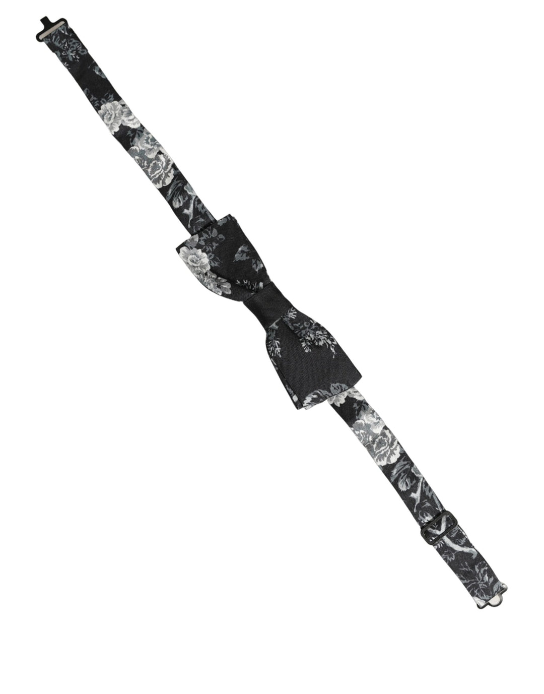 Dolce &amp; Gabbana Black Floral Silk Adjustable Neck Men Papillon Bow Tie