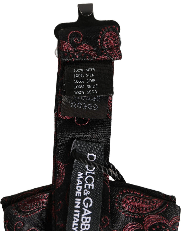 Dolce &amp; Gabbana Burgundy Paisley Silk Adjustable Neck Papillon Bow Tie