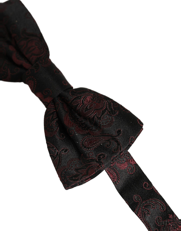 Dolce &amp; Gabbana Burgundy Paisley Silk Adjustable Neck Papillon Bow Tie