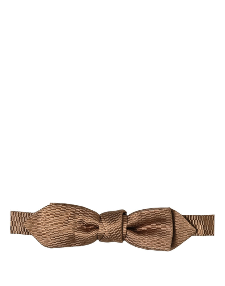 Dolce &amp; Gabbana Men Brown Gold Silk Adjustable Neck Papillon Bow Tie