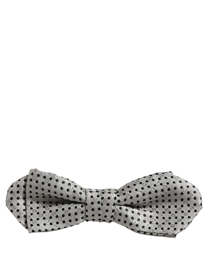 Dolce &amp; Gabbana Men Silver Black Polka Dot Adjustable Neck Papillon Bow Tie