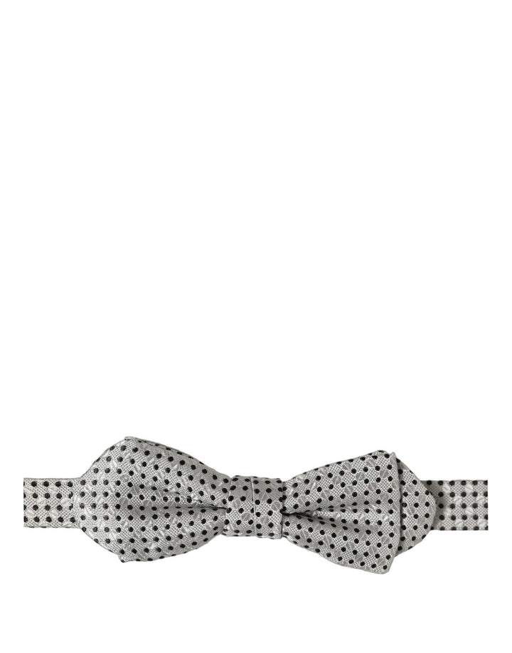Dolce &amp; Gabbana Men Silver Black Polka Dot Adjustable Neck Papillon Bow Tie