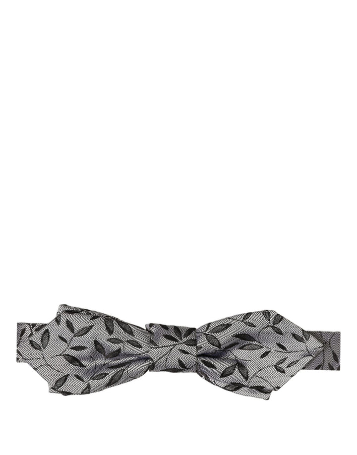 Dolce &amp; Gabbana Men Gray Abstract Silk Adjustable Neck Papillon Bow Tie