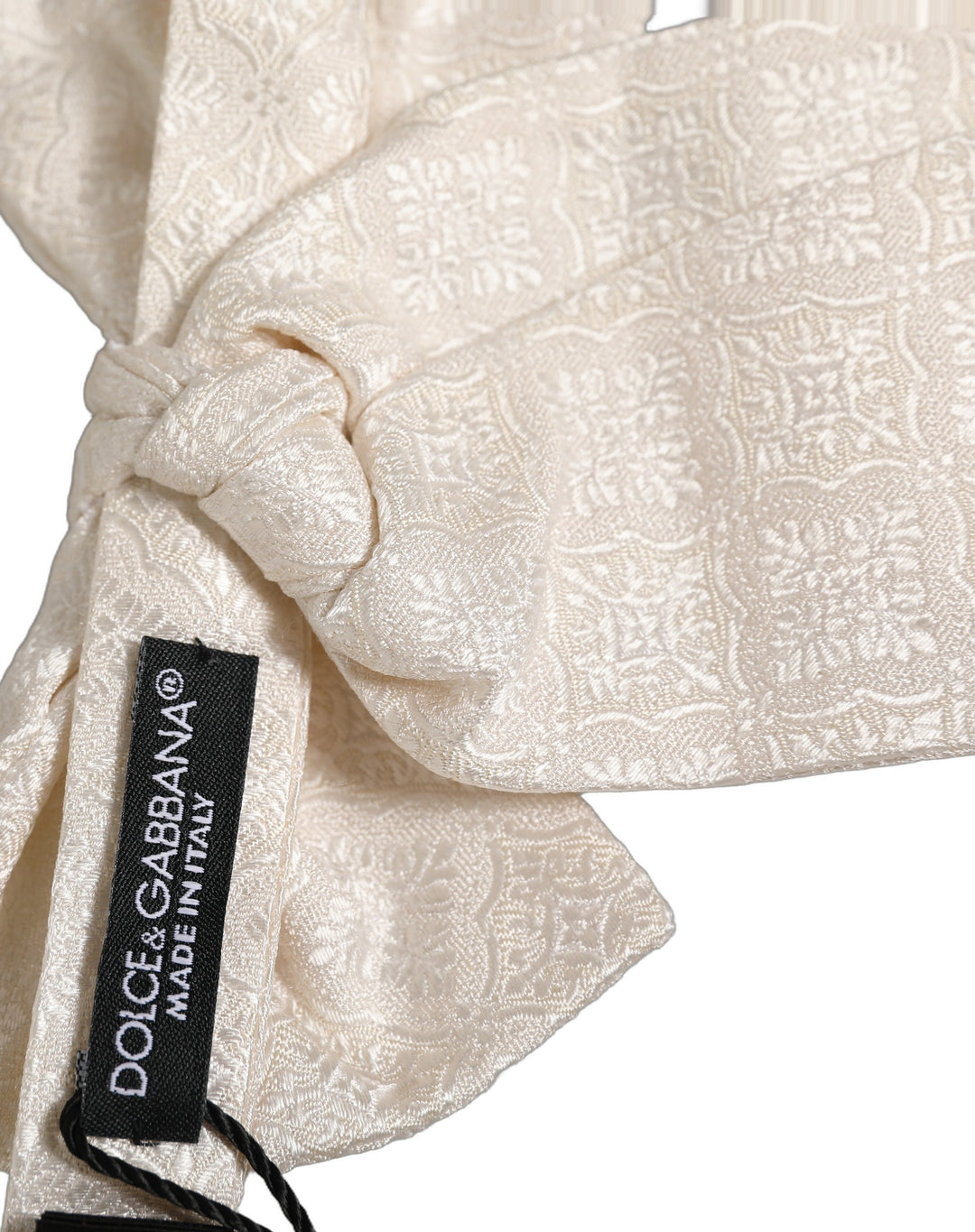 Dolce &amp; Gabbana Men White Jacquard Silk Adjustable Neck Papillon Bow Tie
