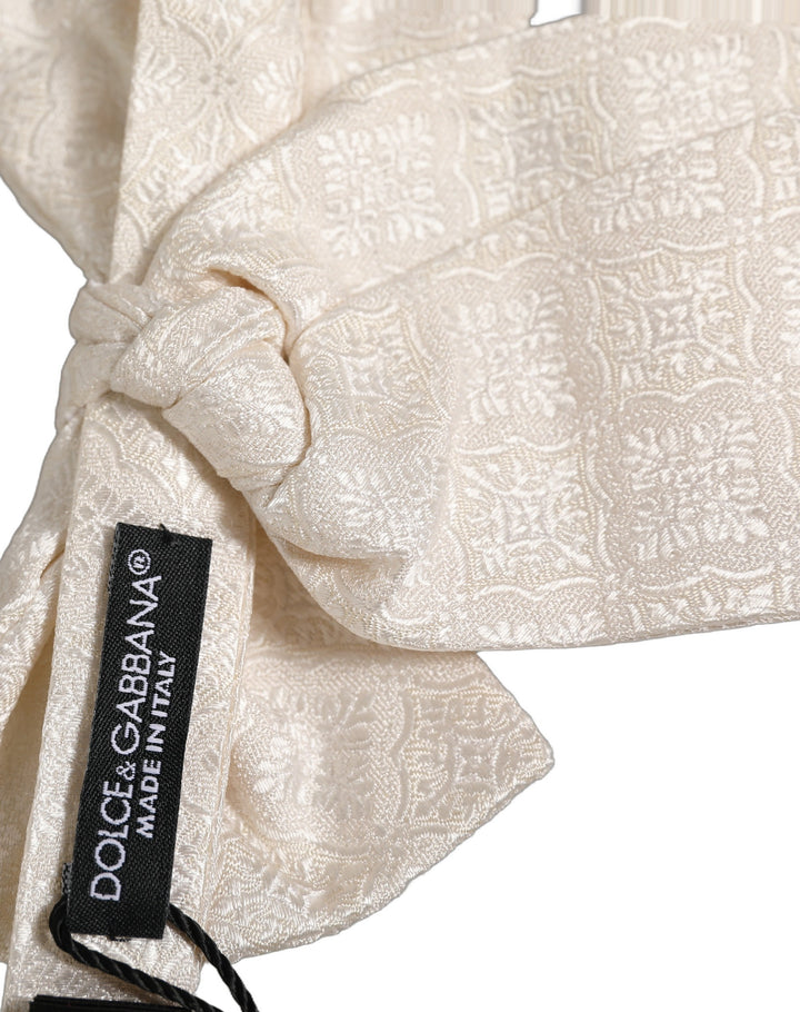 Dolce &amp; Gabbana Men White Jacquard Silk Adjustable Neck Papillon Bow Tie