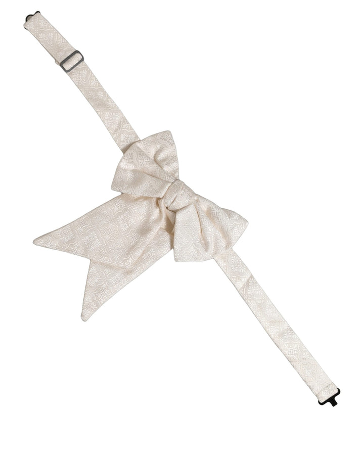 Dolce &amp; Gabbana Men White Jacquard Silk Adjustable Neck Papillon Bow Tie