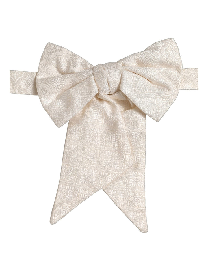 Dolce &amp; Gabbana Men White Jacquard Silk Adjustable Neck Papillon Bow Tie