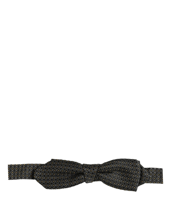 Dolce &amp; Gabbana Men Black Dotted Silk Adjustable Neck Papillon Bow Tie