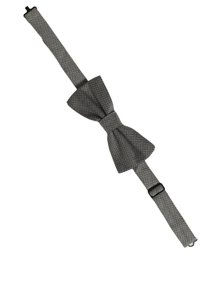 Dolce &amp; Gabbana Men Gray Silk Patterned Adjustable Neck Papillon Bow Tie