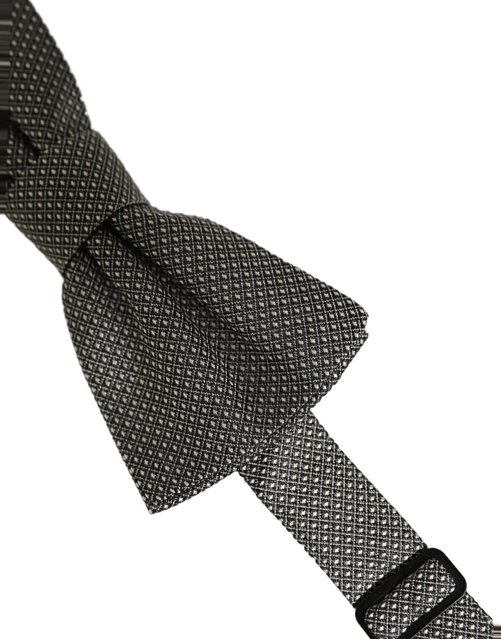 Dolce &amp; Gabbana Men Gray Silk Patterned Adjustable Neck Papillon Bow Tie