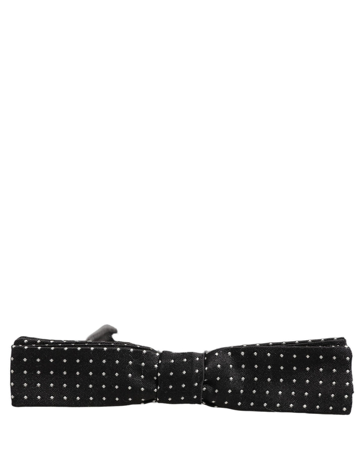Dolce &amp; Gabbana Black White Polka Dot Adjustable Neck Papillon Bow Tie