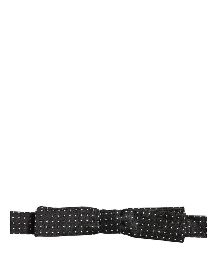 Dolce &amp; Gabbana Black White Polka Dot Adjustable Neck Papillon Bow Tie