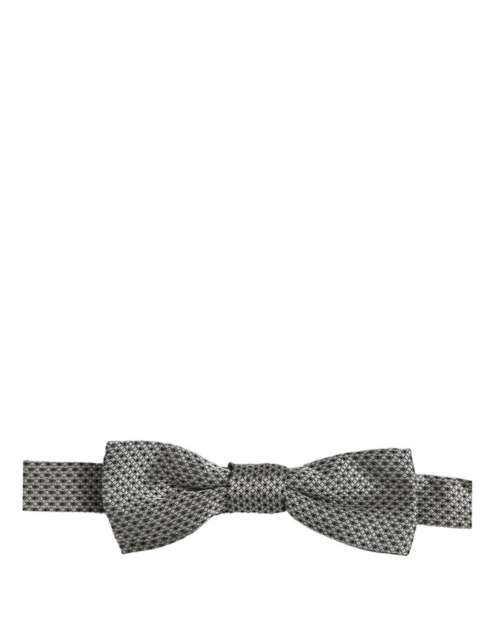 Dolce &amp; Gabbana Men Gray Silk Patterned Adjustable Neck Papillon Bow Tie