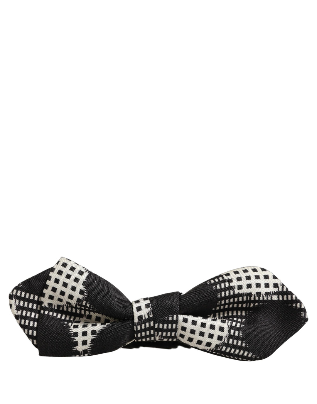 Dolce &amp; Gabbana Black White Checkered Adjustable Neck Papillon Bow Tie
