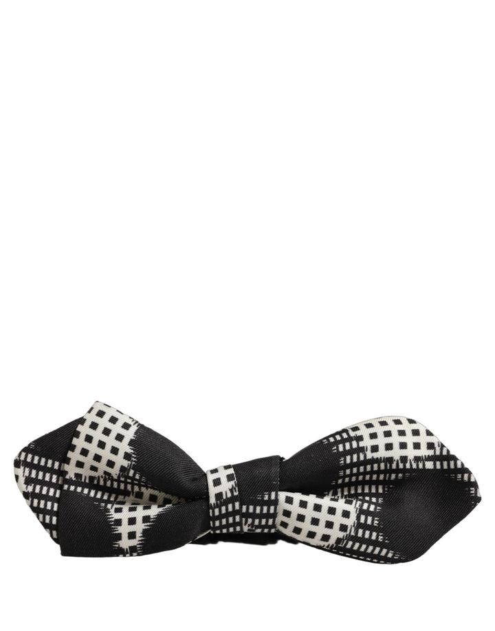 Dolce &amp; Gabbana Black White Checkered Adjustable Neck Papillon Bow Tie