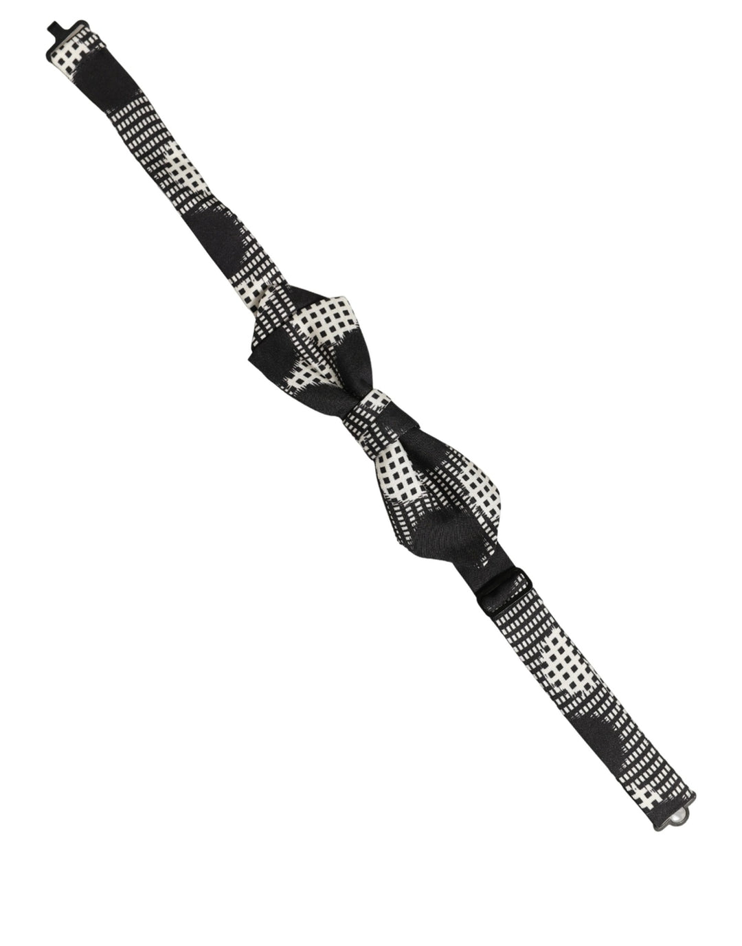 Dolce &amp; Gabbana Black White Checkered Adjustable Neck Papillon Bow Tie