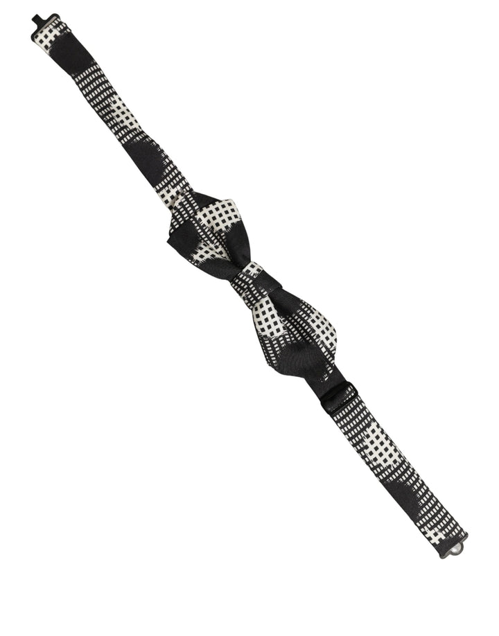 Dolce &amp; Gabbana Black White Checkered Adjustable Neck Papillon Bow Tie