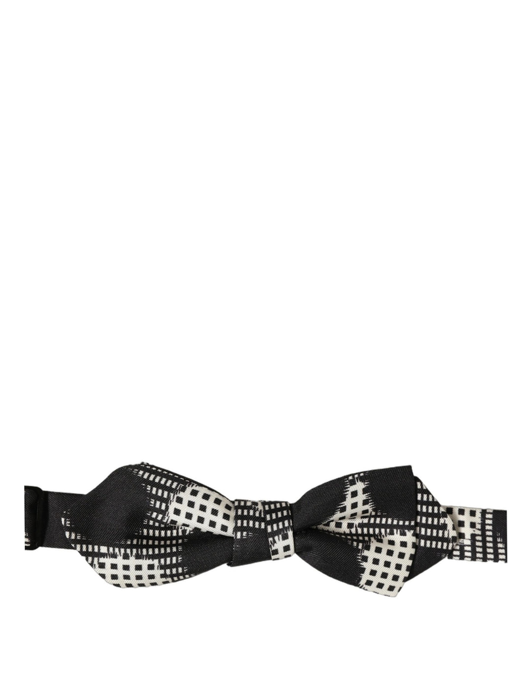 Dolce &amp; Gabbana Black White Checkered Adjustable Neck Papillon Bow Tie