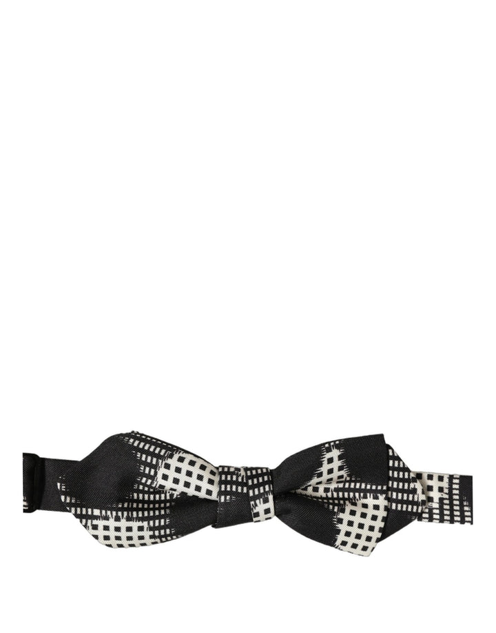 Dolce &amp; Gabbana Black White Checkered Adjustable Neck Papillon Bow Tie