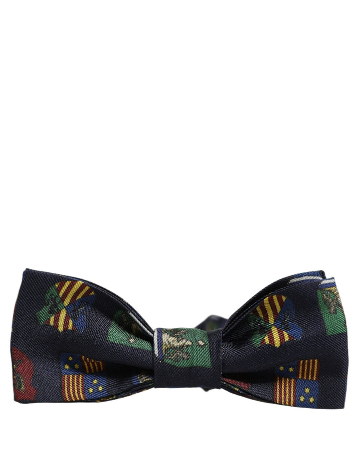 Dolce &amp; Gabbana Men Blue Flags 100% Silk Adjustable Neck Papillon Bow Tie