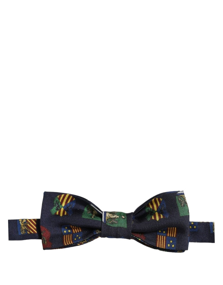 Dolce &amp; Gabbana Men Blue Flags 100% Silk Adjustable Neck Papillon Bow Tie