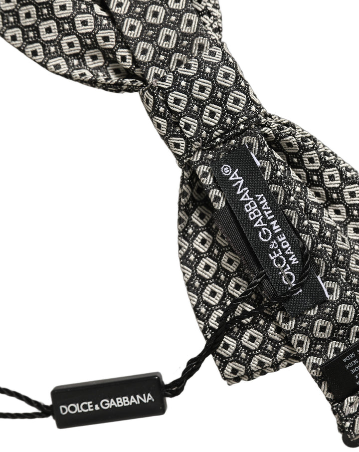Dolce &amp; Gabbana Men Gray Silk Patterned Adjustable Neck Papillon Bow Tie