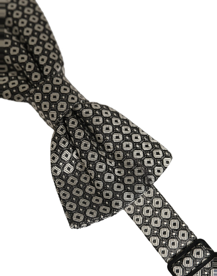 Dolce &amp; Gabbana Men Gray Silk Patterned Adjustable Neck Papillon Bow Tie
