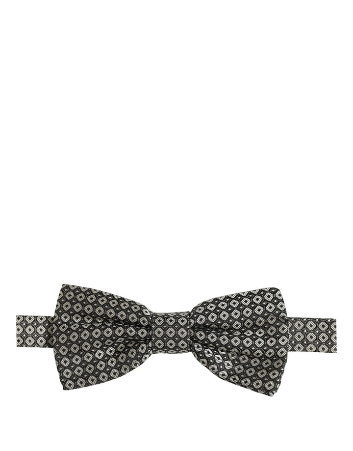 Dolce &amp; Gabbana Men Gray Silk Patterned Adjustable Neck Papillon Bow Tie