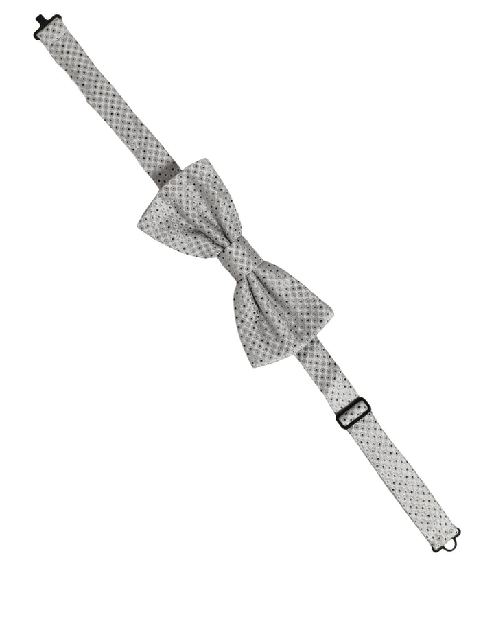 Dolce &amp; Gabbana Men Black Gray Polka Dot Adjustable Neck Papillon Bow Tie