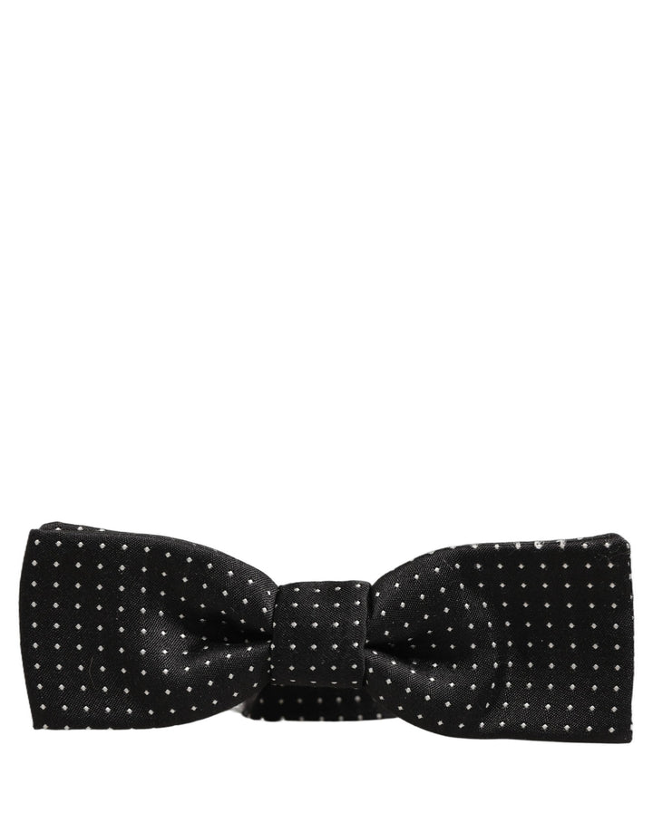 Dolce &amp; Gabbana Black White Polka Dot Adjustable Neck Papillon Bow Tie