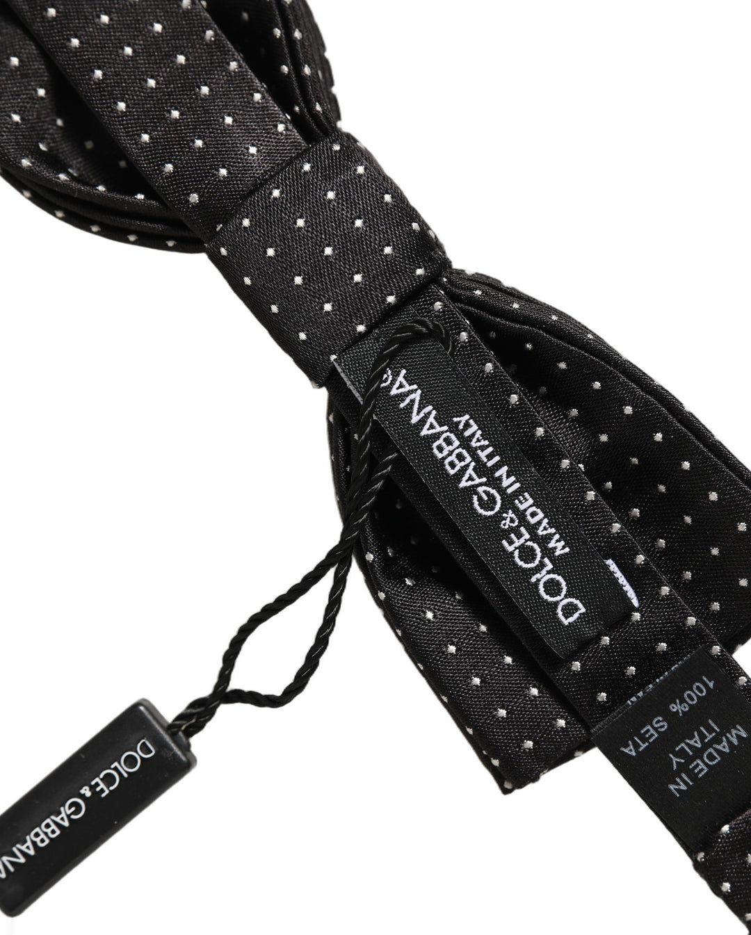 Dolce &amp; Gabbana Black White Polka Dot Adjustable Neck Papillon Bow Tie