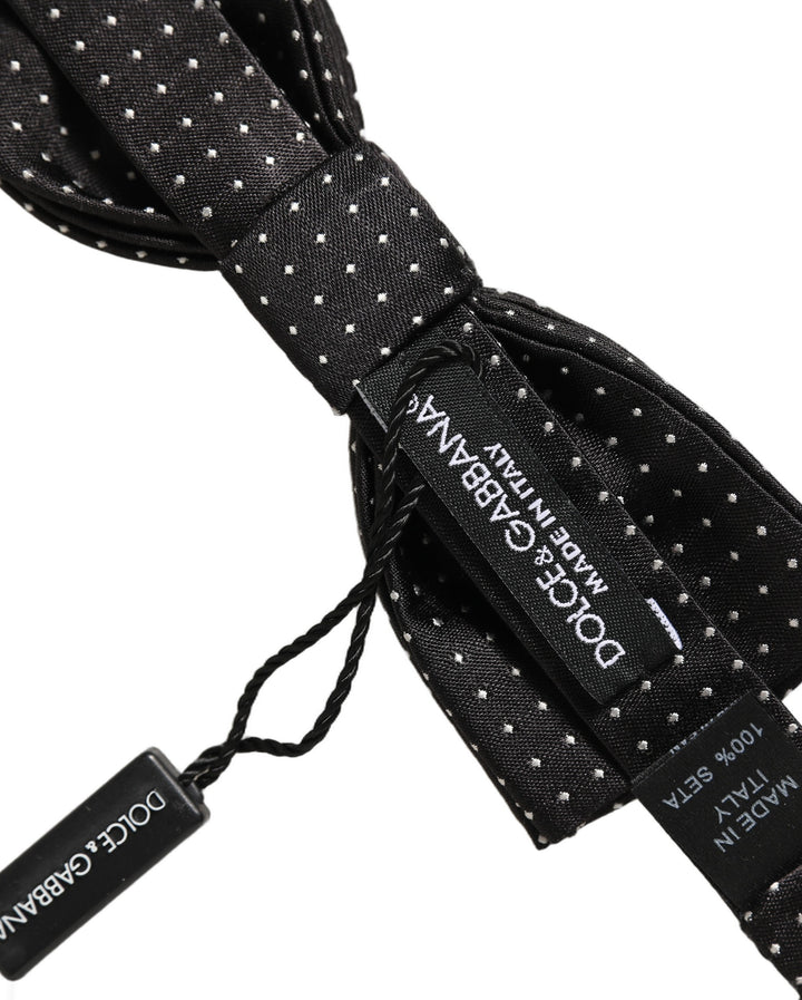 Dolce &amp; Gabbana Black White Polka Dot Adjustable Neck Papillon Bow Tie