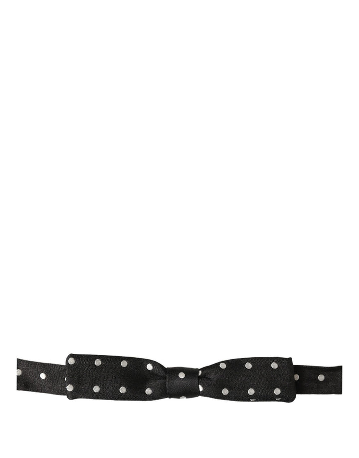 Dolce &amp; Gabbana Black White Polka Dot Adjustable Neck Papillon Bow Tie