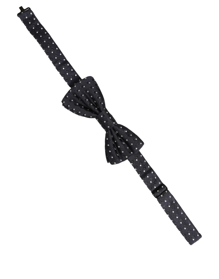 Dolce &amp; Gabbana Black White Polka Dot Adjustable Neck Papillon Bow Tie