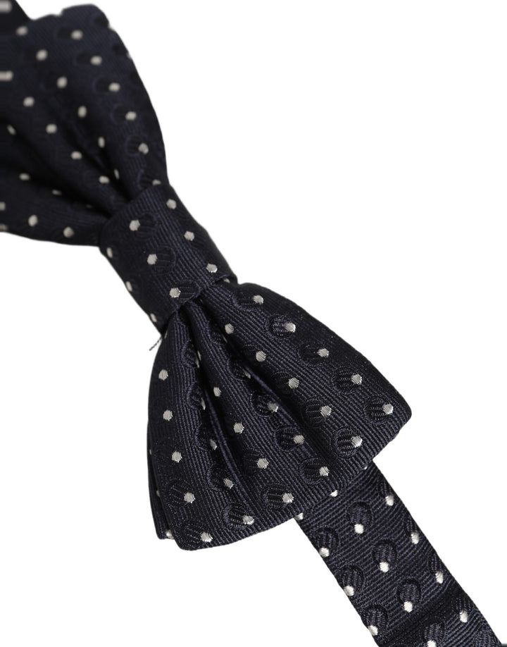 Dolce &amp; Gabbana Black White Polka Dot Adjustable Neck Papillon Bow Tie