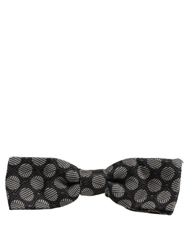 Dolce &amp; Gabbana Black White Geometric Silk Adjustable Neck Papillon Bow Tie
